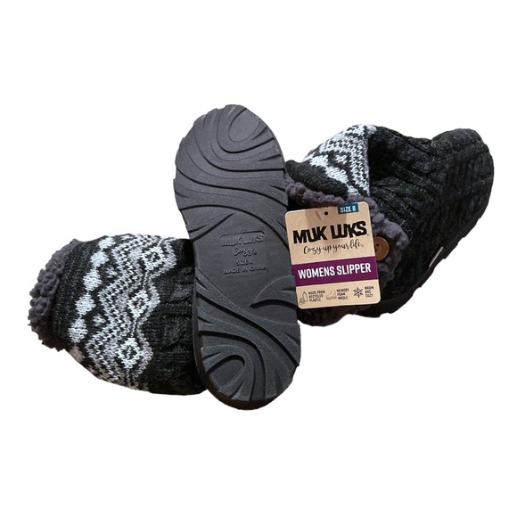 Muk Luks Mid Calf Knit Foldover Slipper Boots - Picture 5 of 14